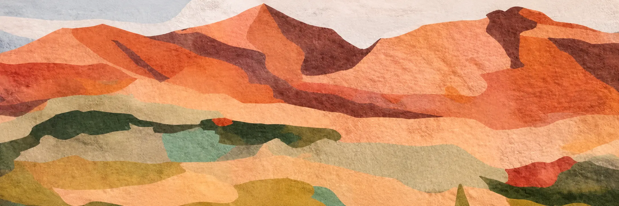 Close-up of a layered paper-cut desert mural in terracotta and sage
