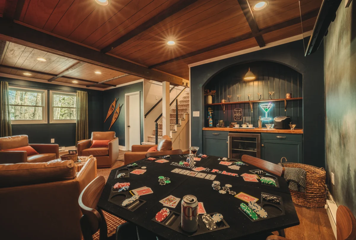 Poker table set up in the games lounge